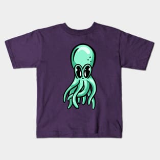 Cute Green Octopus Illustration Cartoon Kids T-Shirt